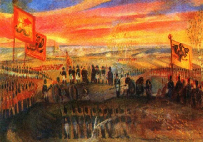 Сочинение по картине: Дмитриев - "Эскиз декораций к опере С. С. Прокофьева `Война и мир`"